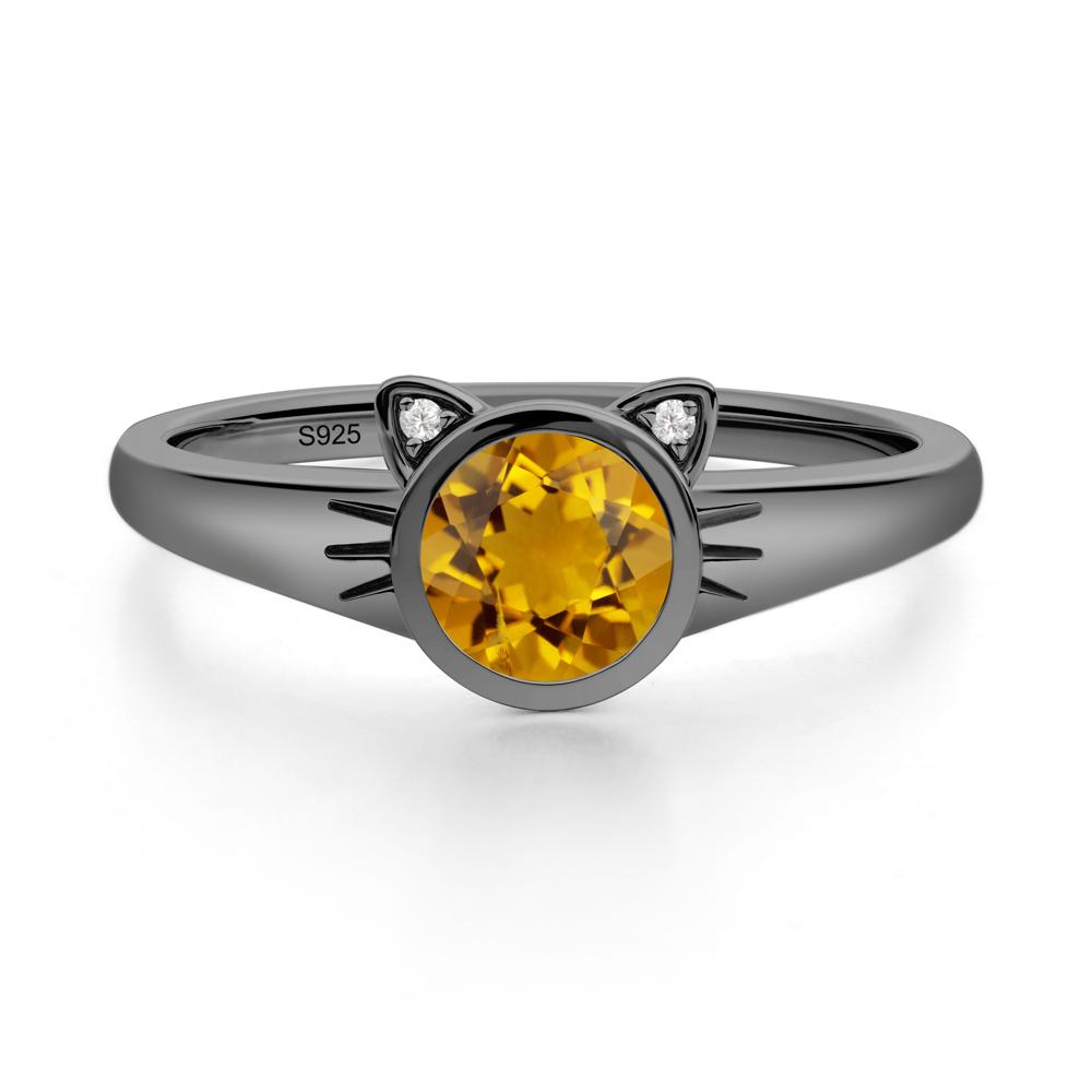 Round Citrine Cat Ear Ring - LUO Jewelry #metal_black finish sterling silver
