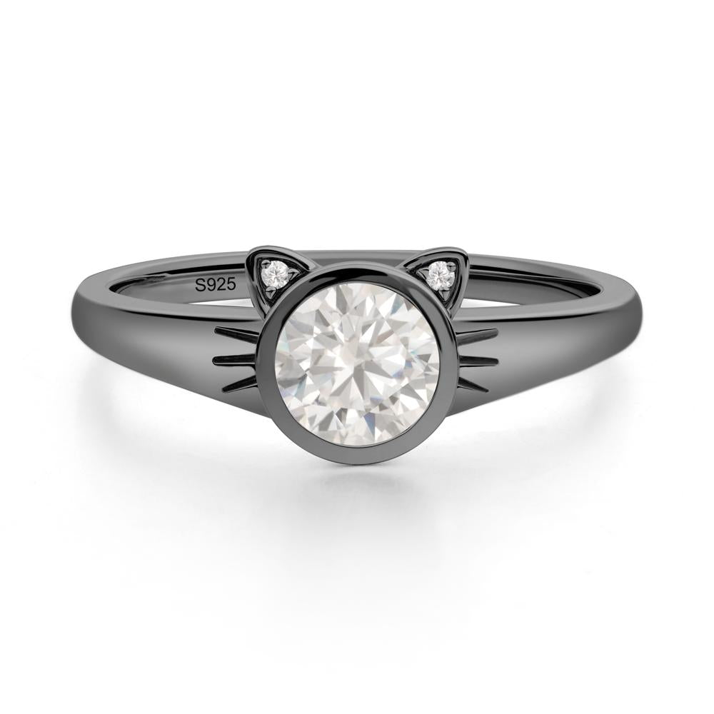 Round Cubic Zirconia Cat Ear Ring - LUO Jewelry #metal_black finish sterling silver