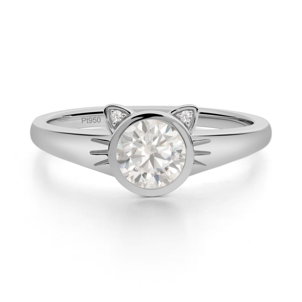 Round Cubic Zirconia Cat Ear Ring - LUO Jewelry #metal_platinum
