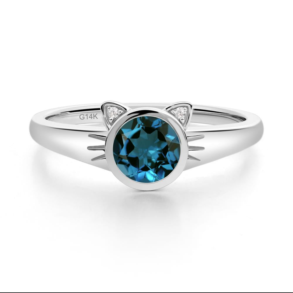 Round London Blue Topaz Cat Ear Ring - LUO Jewelry #metal_14k white gold