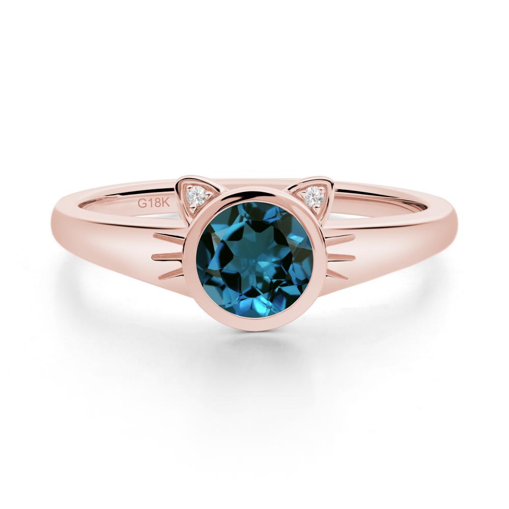 Round London Blue Topaz Cat Ear Ring - LUO Jewelry #metal_18k rose gold