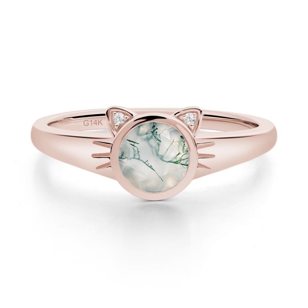 Round Moss Agate Cat Ear Ring - LUO Jewelry #metal_14k rose gold