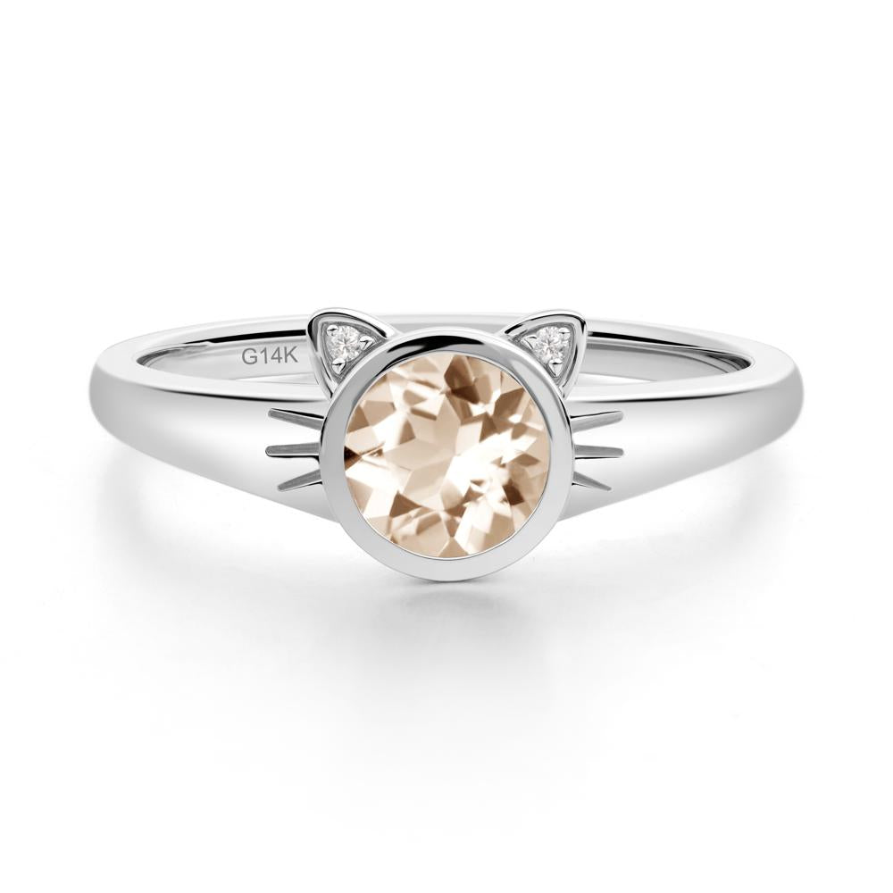 Round Morganite Cat Ear Ring - LUO Jewelry #metal_14k white gold