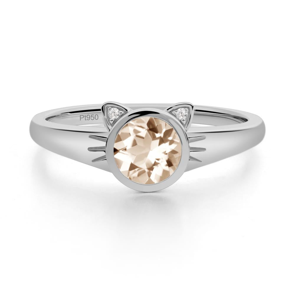 Round Morganite Cat Ear Ring - LUO Jewelry #metal_platinum