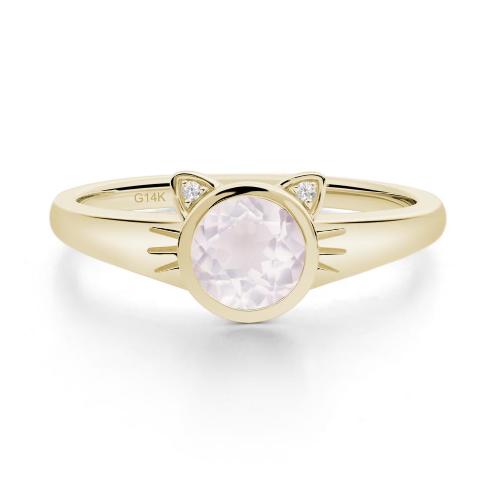 Round Rose Quartz Cat Ear Ring - LUO Jewelry #metal_14k yellow gold