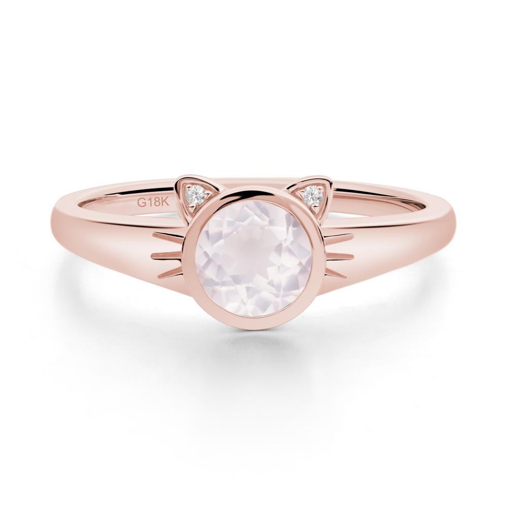 Round Rose Quartz Cat Ear Ring - LUO Jewelry #metal_18k rose gold