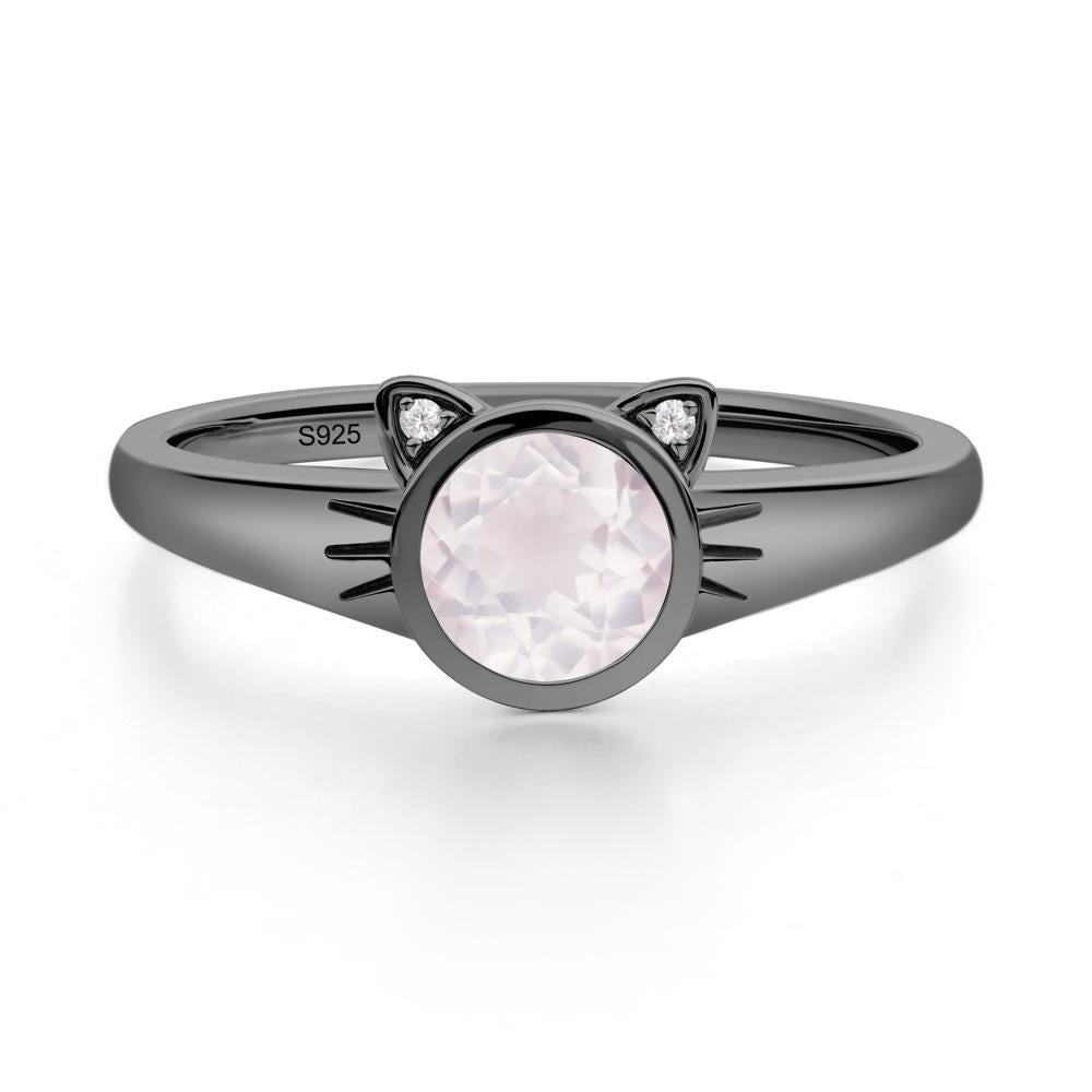 Round Rose Quartz Cat Ear Ring - LUO Jewelry #metal_black finish sterling silver