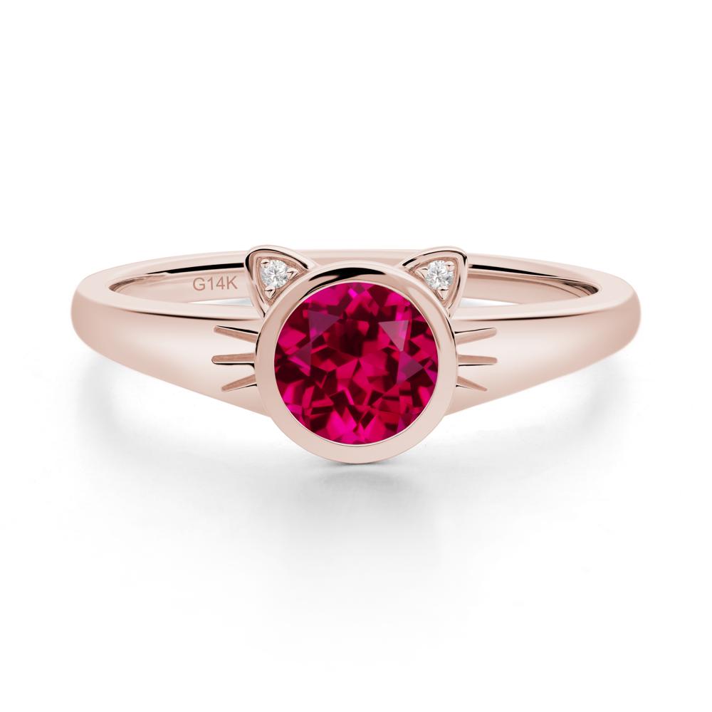 Round Ruby Cat Ear Ring - LUO Jewelry #metal_14k rose gold