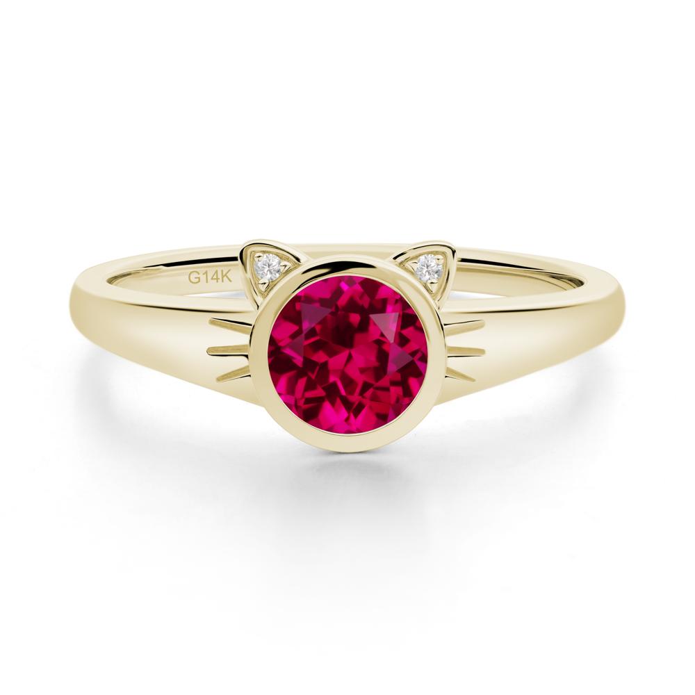 Round Ruby Cat Ear Ring - LUO Jewelry #metal_14k yellow gold