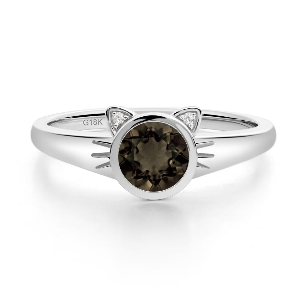 Round Smoky Quartz Cat Ear Ring - LUO Jewelry #metal_18k white gold