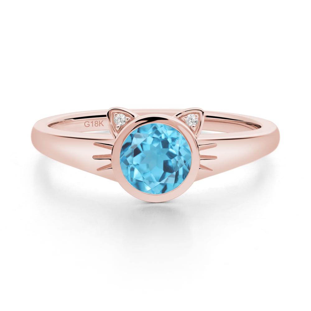 Round Swiss Blue Topaz Cat Ear Ring - LUO Jewelry #metal_18k rose gold