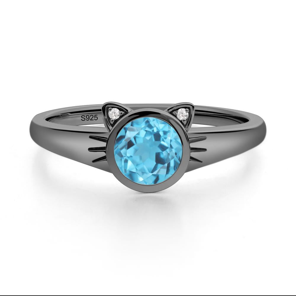 Round Swiss Blue Topaz Cat Ear Ring - LUO Jewelry #metal_black finish sterling silver