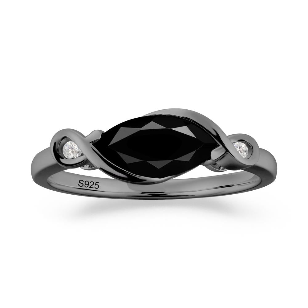 Teardrop Black Spinel Pave Bow Ring - LUO Jewelry #metal_black finish sterling silver