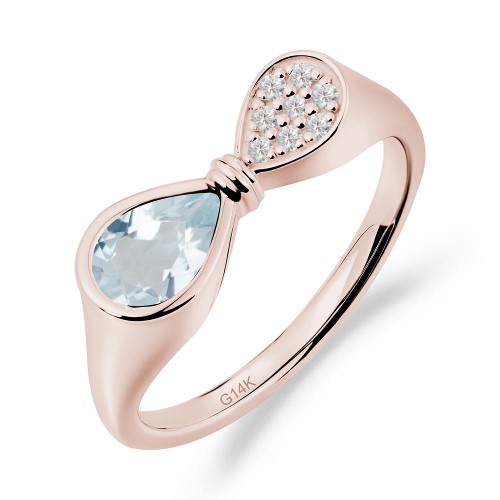 Teardrop Aquamarine Pave Bow Ring - LUO Jewelry #metal_14k rose gold