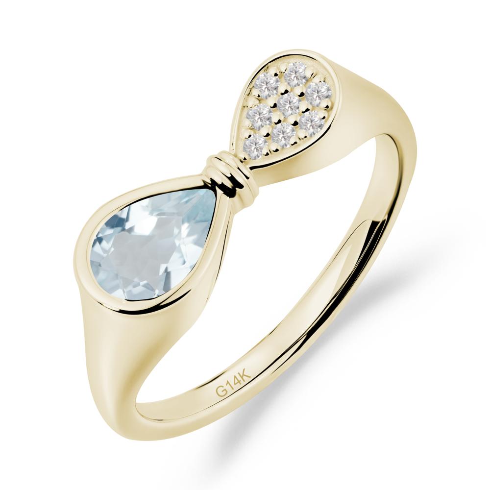 Teardrop Aquamarine Pave Bow Ring - LUO Jewelry #metal_14k yellow gold