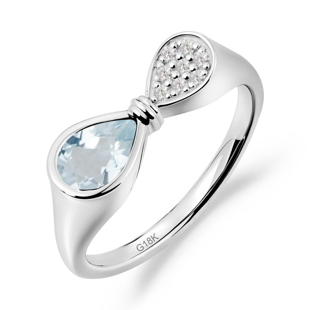 Teardrop Aquamarine Pave Bow Ring - LUO Jewelry #metal_18k white gold
