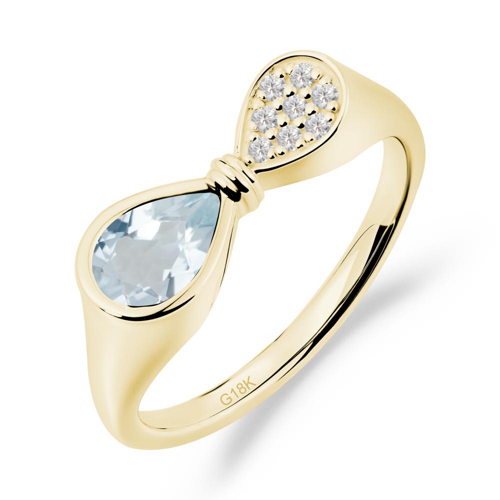 Teardrop Aquamarine Pave Bow Ring - LUO Jewelry #metal_18k yellow gold