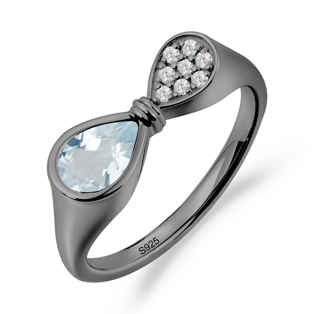 Teardrop Aquamarine Pave Bow Ring - LUO Jewelry #metal_black finish sterling silver