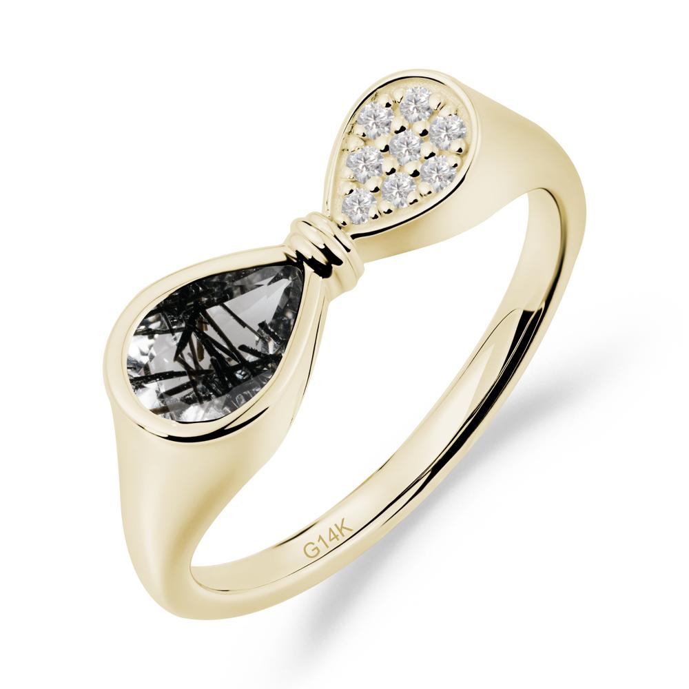 Teardrop Black Rutilated Quartz Infinity Knot Ring - LUO Jewelry #metal_14k yellow gold