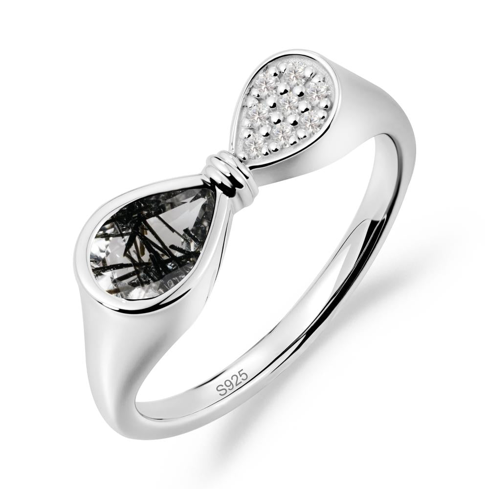 Teardrop Black Rutilated Quartz Infinity Knot Ring - LUO Jewelry #metal_sterling silver