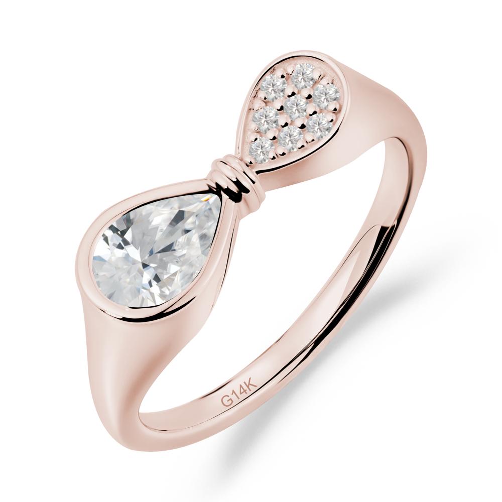 Vintage Pear Cut Cubic Zirconia Bow Ring - LUO Jewelry #metal_14k rose gold