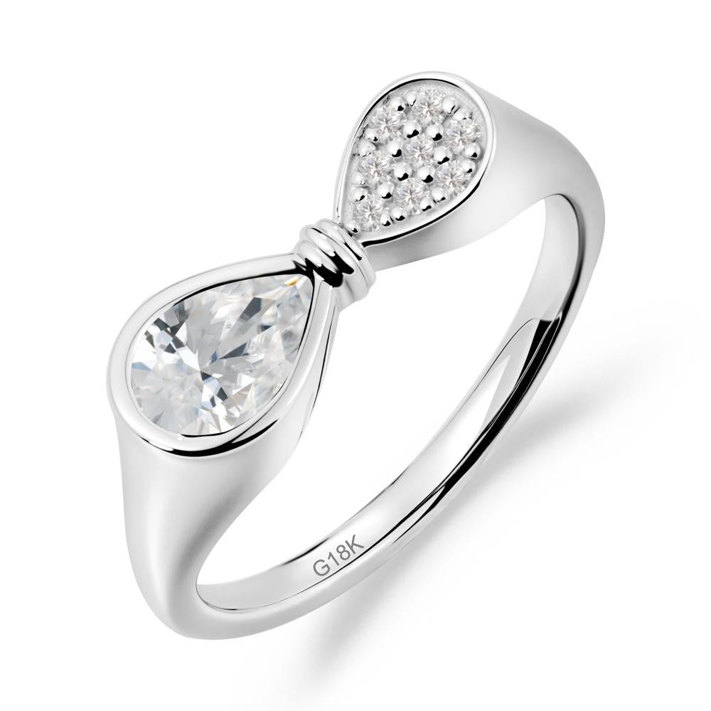 Vintage Pear Cut Cubic Zirconia Bow Ring - LUO Jewelry #metal_18k white gold
