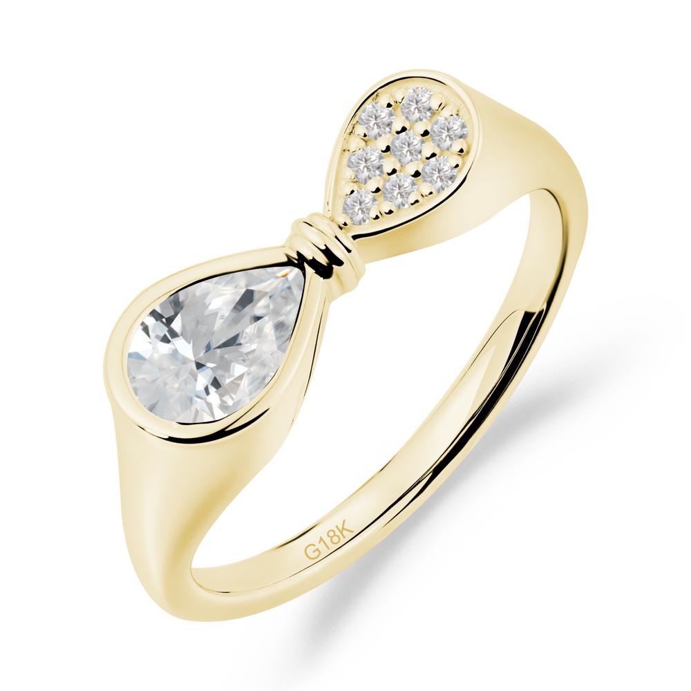 Vintage Pear Cut Cubic Zirconia Bow Ring - LUO Jewelry #metal_18k yellow gold