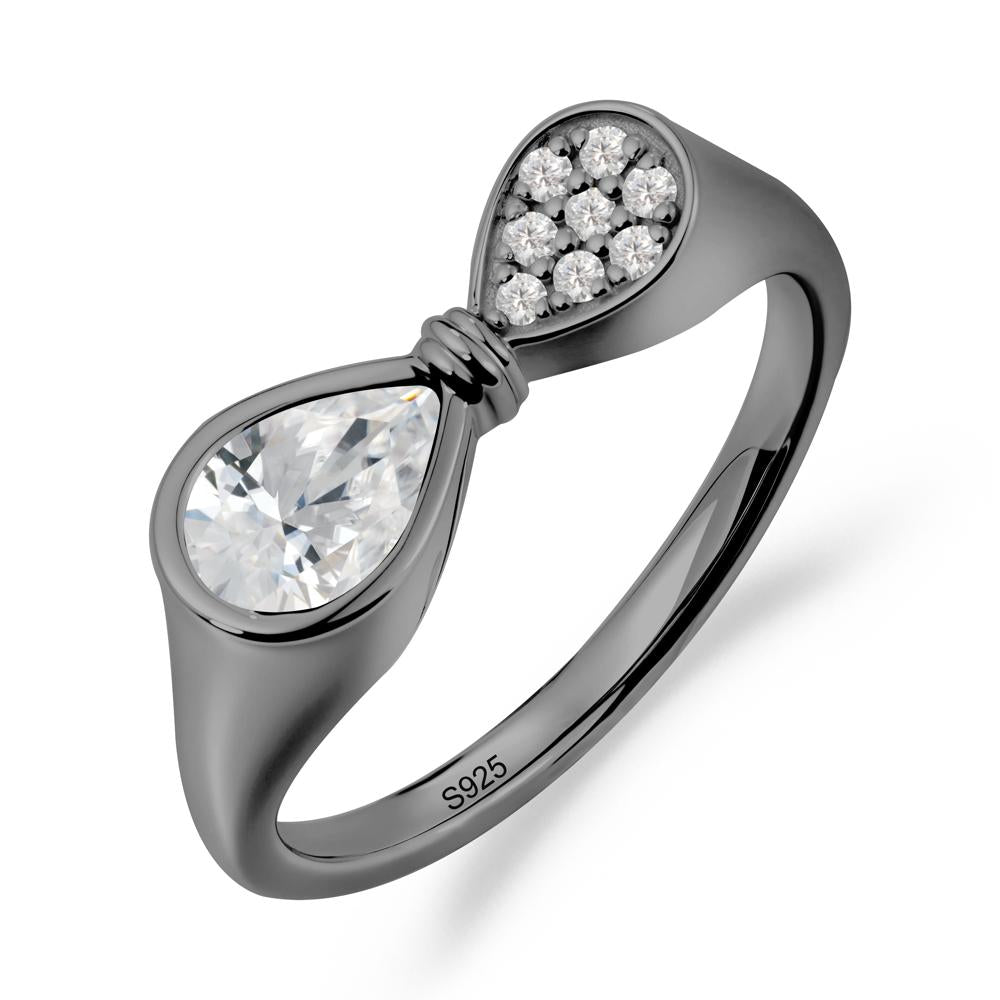 Vintage Pear Cut Cubic Zirconia Bow Ring - LUO Jewelry #metal_black finish sterling silver