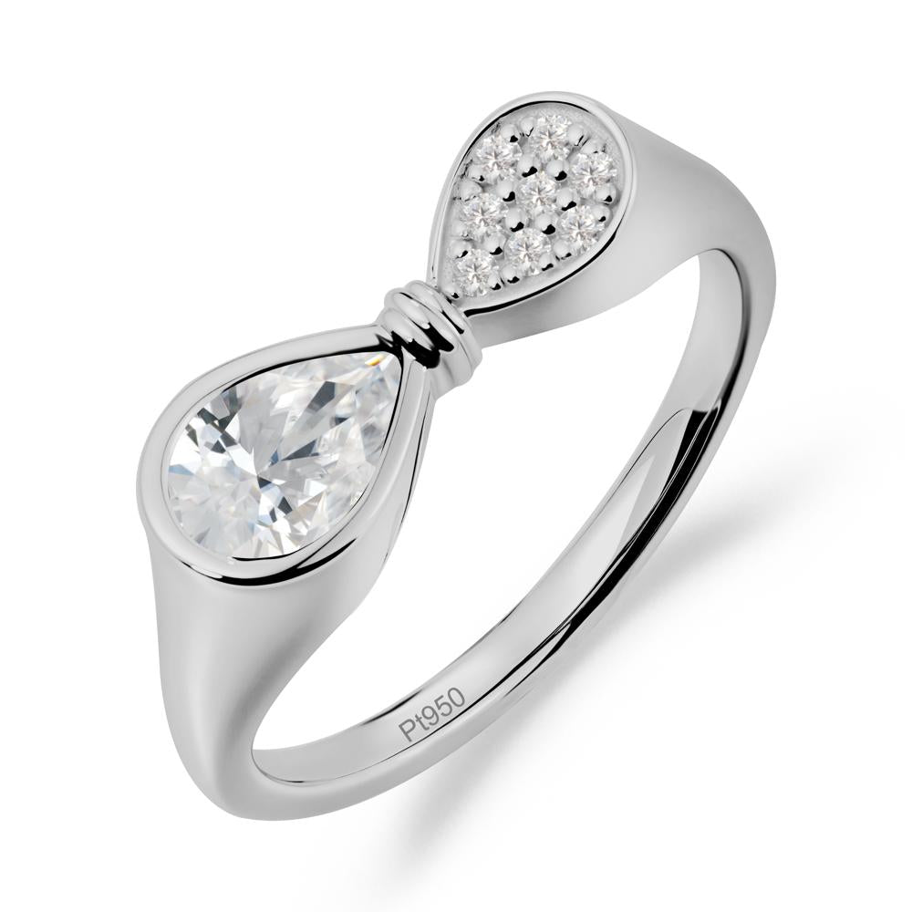 Vintage Pear Cut Cubic Zirconia Bow Ring - LUO Jewelry #metal_platinum