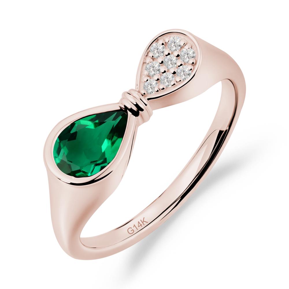 Teardrop Emerald Pave Bow Ring - LUO Jewelry #metal_14k rose gold