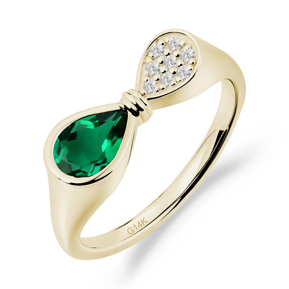 Teardrop Emerald Pave Bow Ring - LUO Jewelry #metal_14k yellow gold
