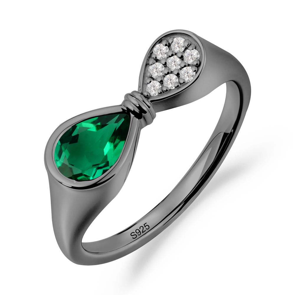 Teardrop Emerald Pave Bow Ring - LUO Jewelry #metal_black finish sterling silver