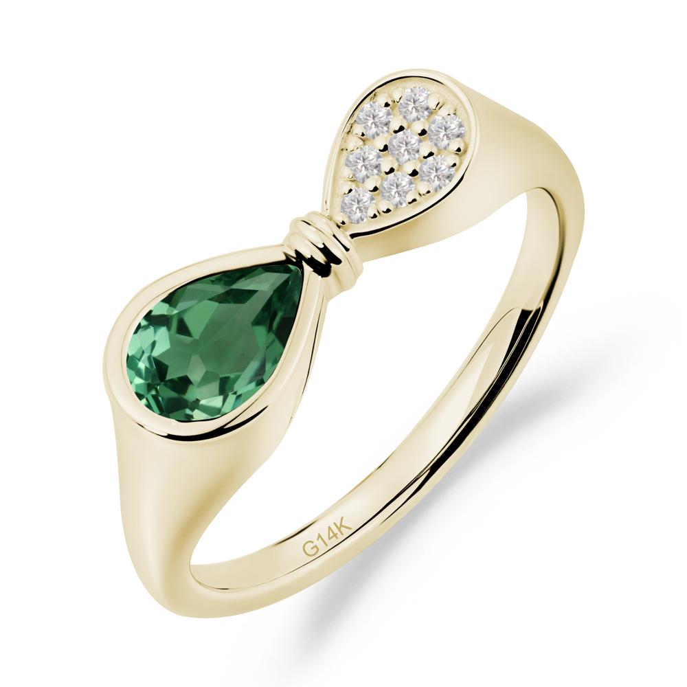 Teardrop Green Sapphire Pave Bow Ring - LUO Jewelry #metal_14k yellow gold