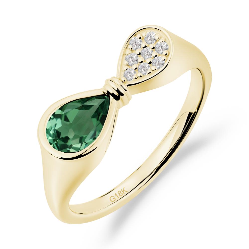 Teardrop Green Sapphire Pave Bow Ring - LUO Jewelry #metal_18k yellow gold