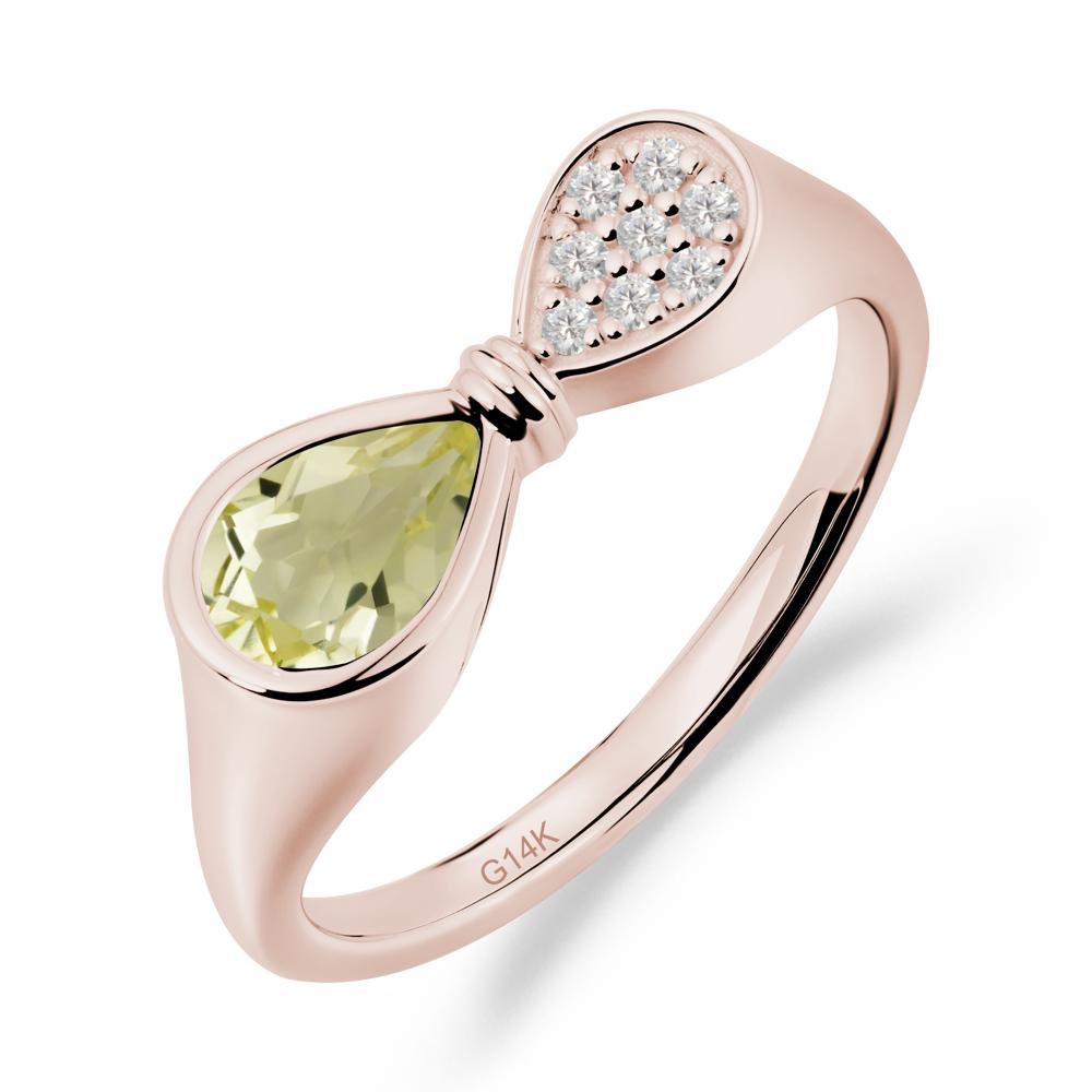 Teardrop Lemon Quartz Pave Bow Ring - LUO Jewelry #metal_14k rose gold