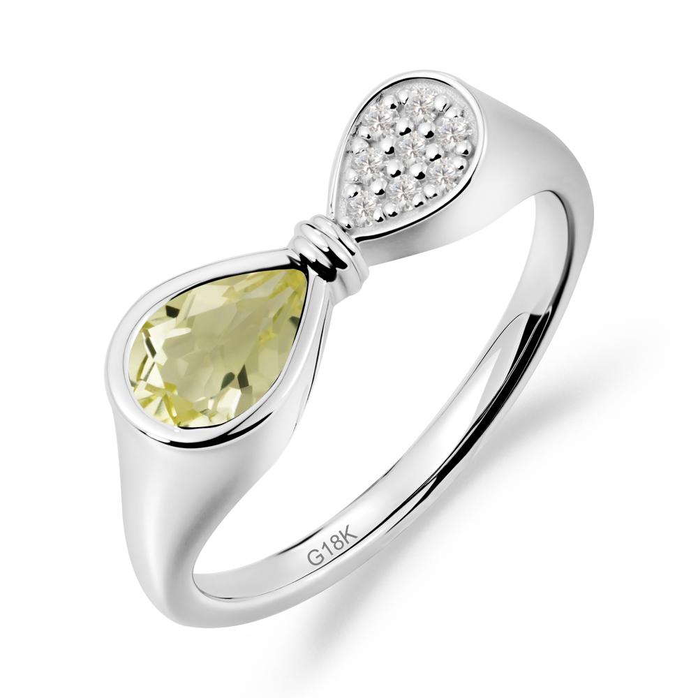 Teardrop Lemon Quartz Pave Bow Ring - LUO Jewelry #metal_18k white gold