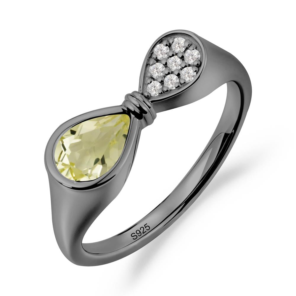 Teardrop Lemon Quartz Pave Bow Ring - LUO Jewelry #metal_black finish sterling silver