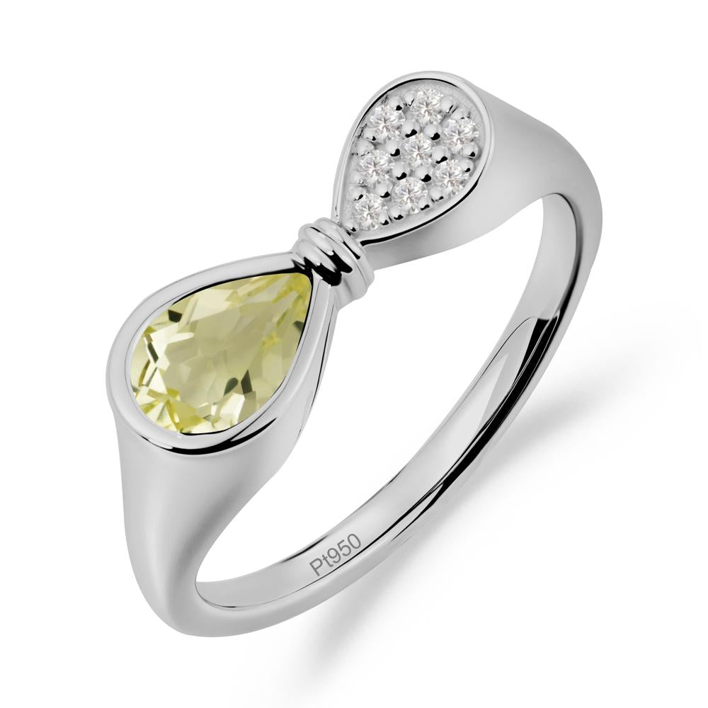 Teardrop Lemon Quartz Pave Bow Ring - LUO Jewelry #metal_platinum