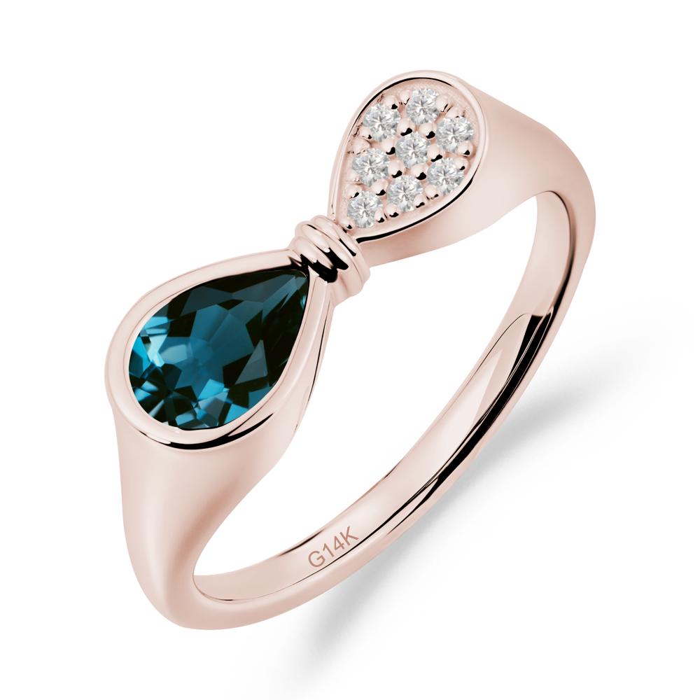 Vintage Pear Cut London Blue Topaz Bow Ring - LUO Jewelry #metal_14k rose gold