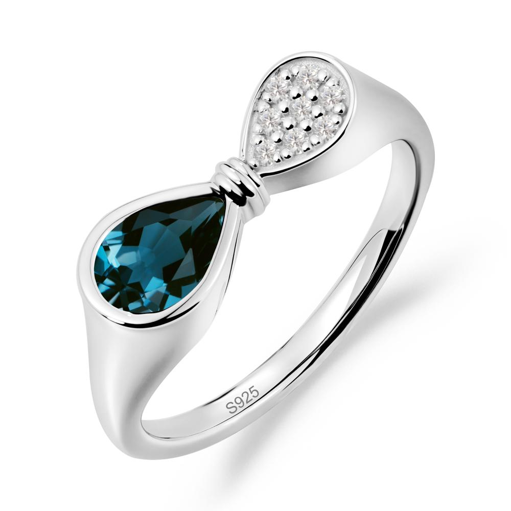 Vintage Pear Cut London Blue Topaz Bow Ring - LUO Jewelry #metal_sterling silver