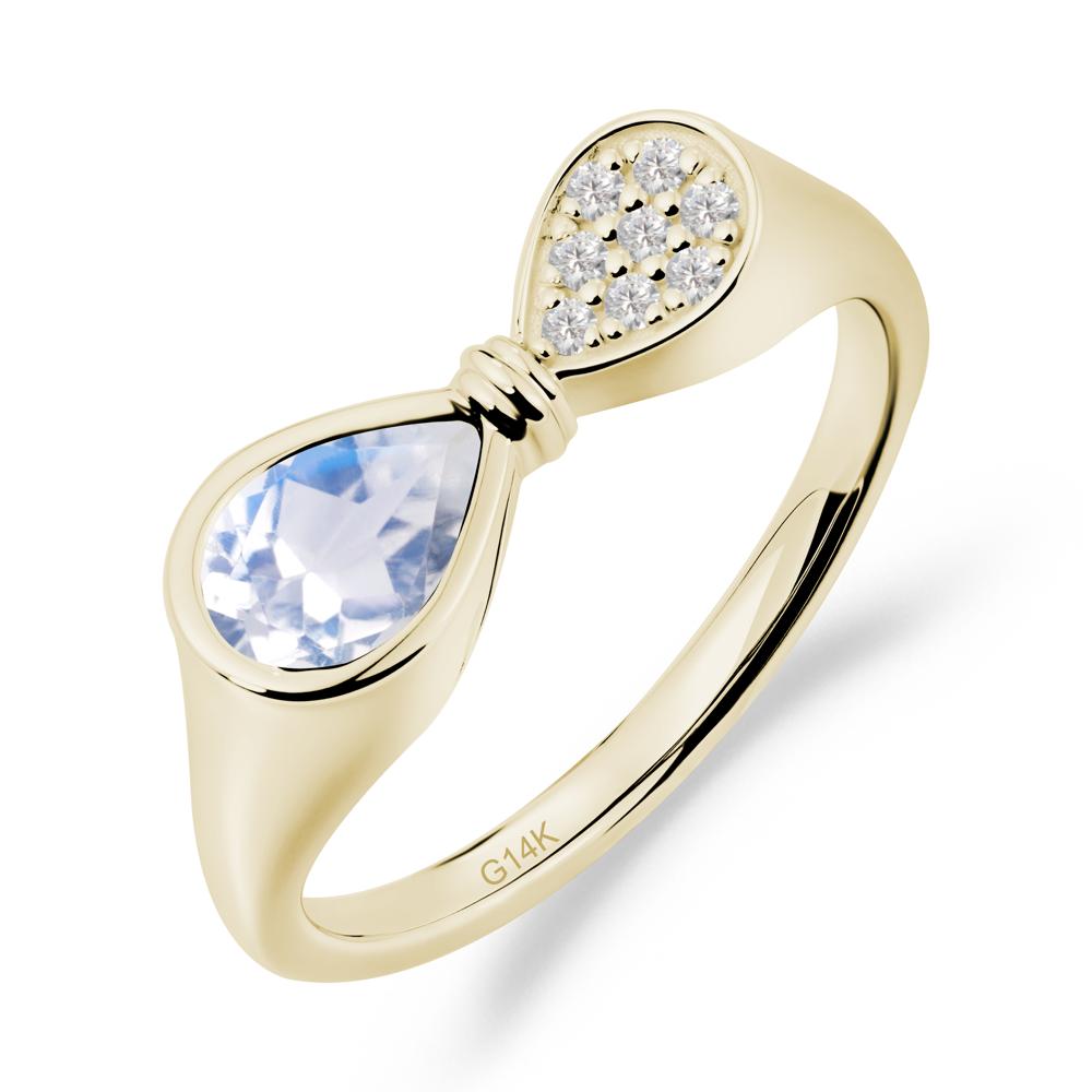 Vintage Pear Cut Moonstone Bow Ring - LUO Jewelry #metal_14k yellow gold