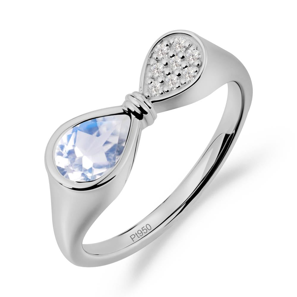 Vintage Pear Cut Moonstone Bow Ring - LUO Jewelry #metal_platinum