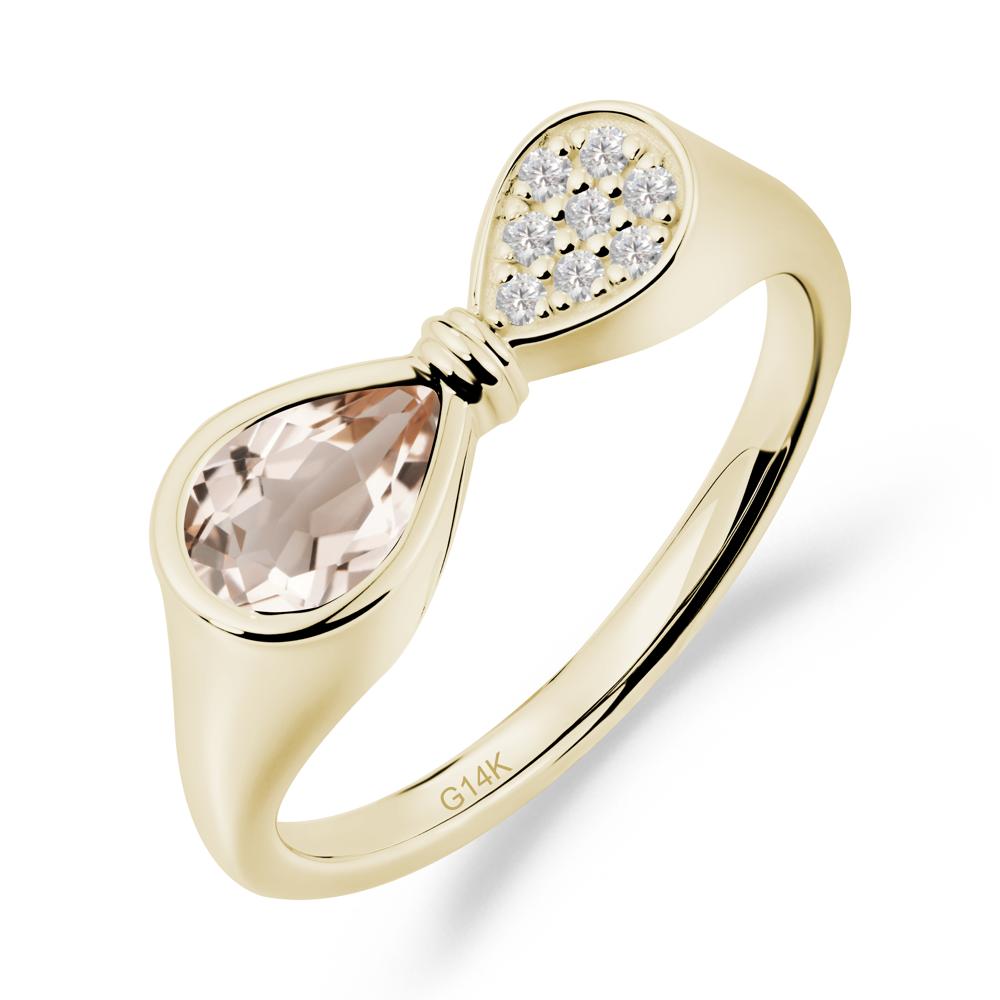 Vintage Pear Cut Morganite Bow Ring - LUO Jewelry #metal_14k yellow gold