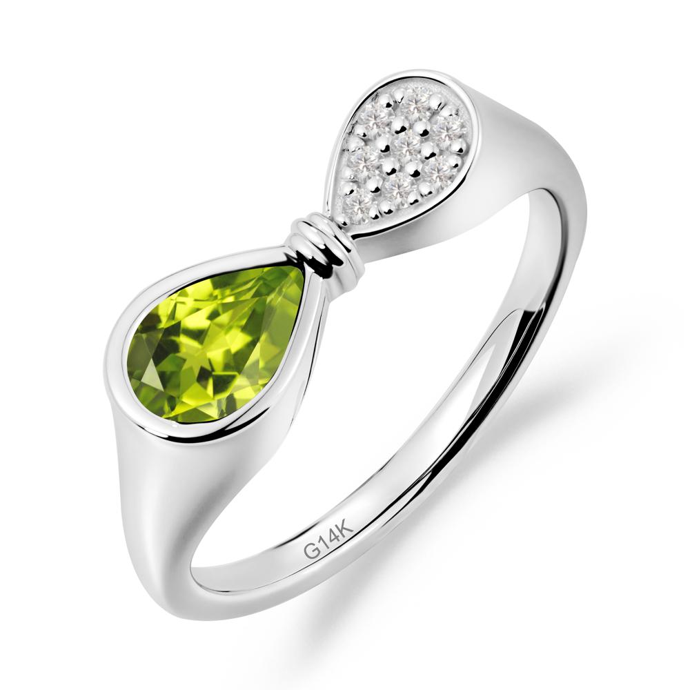 Vintage Pear Cut Peridot Bow Ring - LUO Jewelry #metal_14k white gold