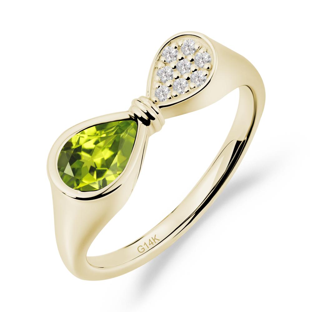 Vintage Pear Cut Peridot Bow Ring - LUO Jewelry #metal_14k yellow gold