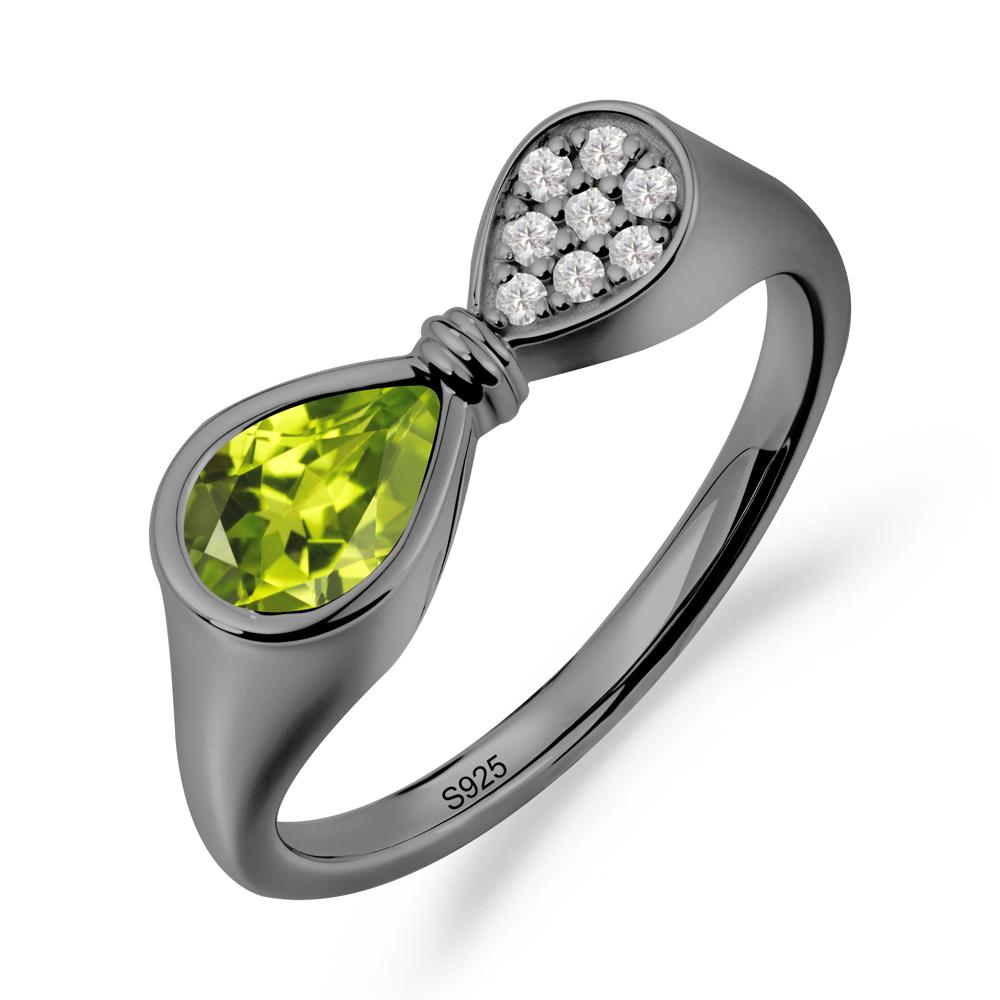 Vintage Pear Cut Peridot Bow Ring - LUO Jewelry #metal_black finish sterling silver