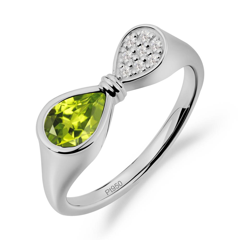 Vintage Pear Cut Peridot Bow Ring - LUO Jewelry #metal_platinum