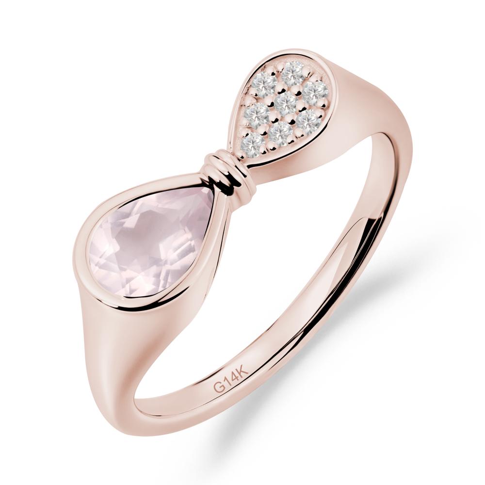 Teardrop Rose Quartz Pave Bow Ring - LUO Jewelry #metal_14k rose gold