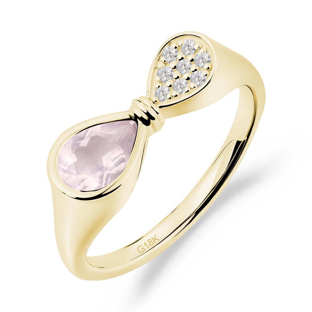 Teardrop Rose Quartz Pave Bow Ring - LUO Jewelry #metal_18k yellow gold