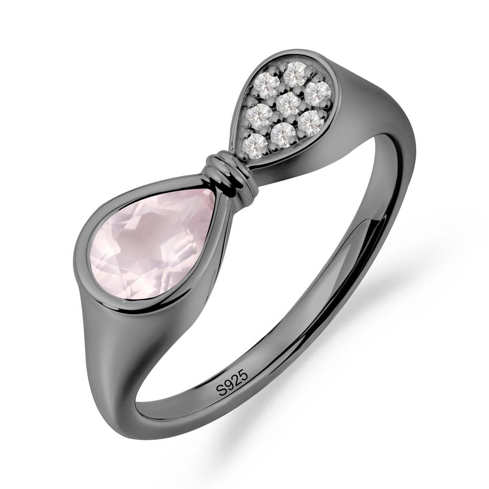 Teardrop Rose Quartz Pave Bow Ring - LUO Jewelry #metal_black finish sterling silver